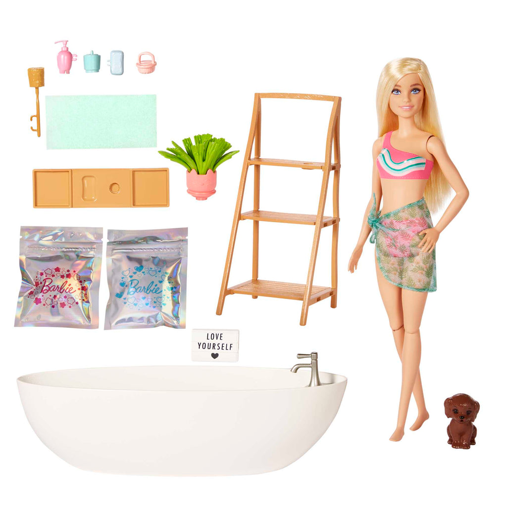 Barbie Wellness - Barbie'nin Spa Günü oyun seti, konfeti sabun ve aksesuarlar