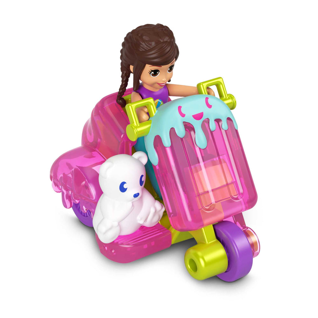 Polly Pocket Muhteşem Araçlar Buzlu Şeker Arabası, Mini Bebek, Kutup Ayısı Figürü ve Metal Araç