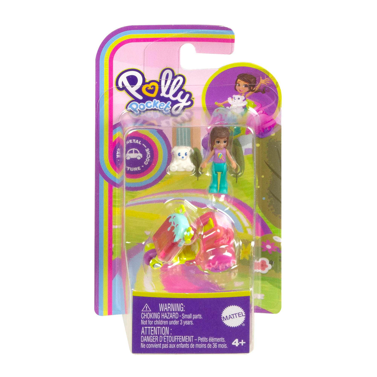 Polly Pocket Muhteşem Araçlar Buzlu Şeker Arabası, Mini Bebek, Kutup Ayısı Figürü ve Metal Araç