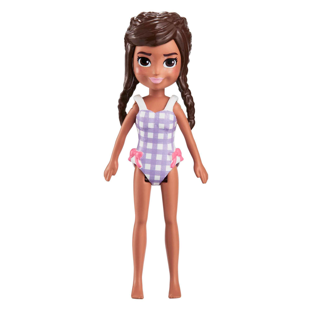Polly Pocket ve Moda Aksesuarları Oyun Seti Plaj, 9 cm Bebek ve Değiştirilebilir Kıyafetler