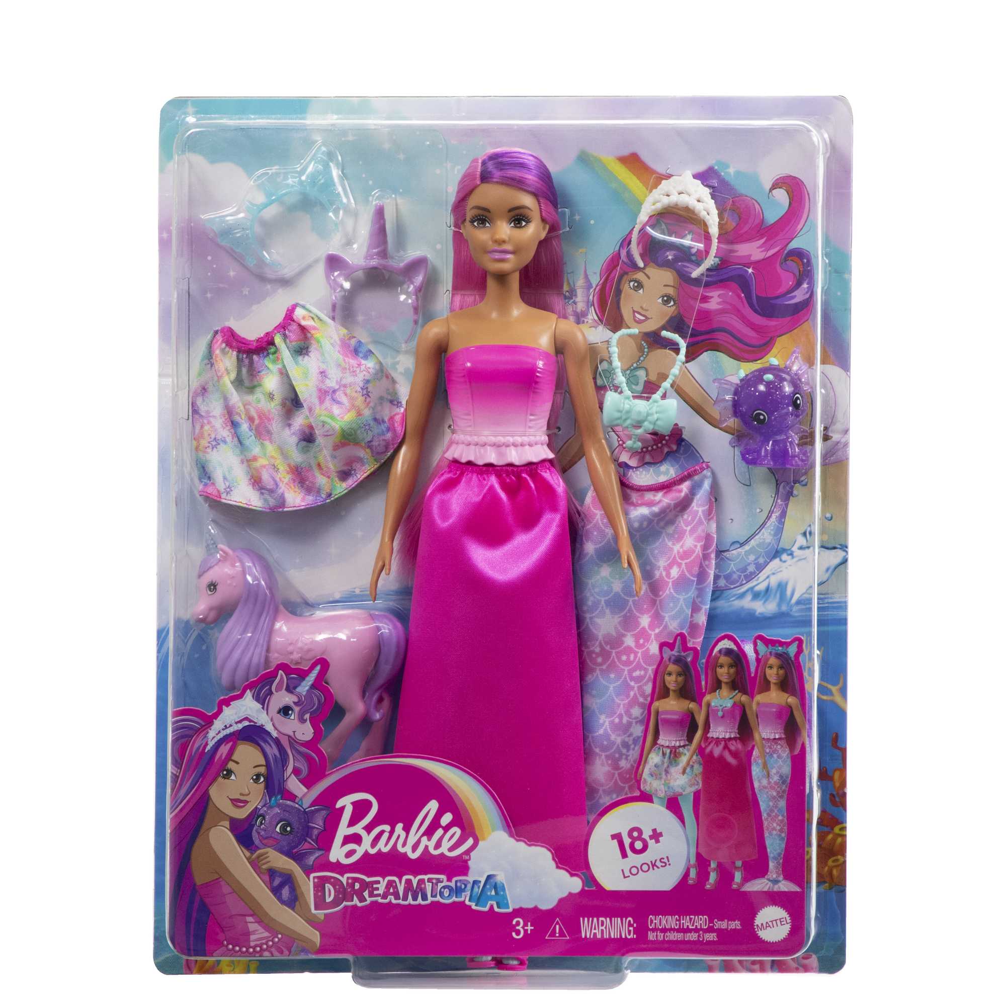 Barbie Dreamtopia Bebek ve Aksesuar Seti – Deniz Kızı Kuyruğu, Etek, Ejderha ve Tek Boynuzlu At