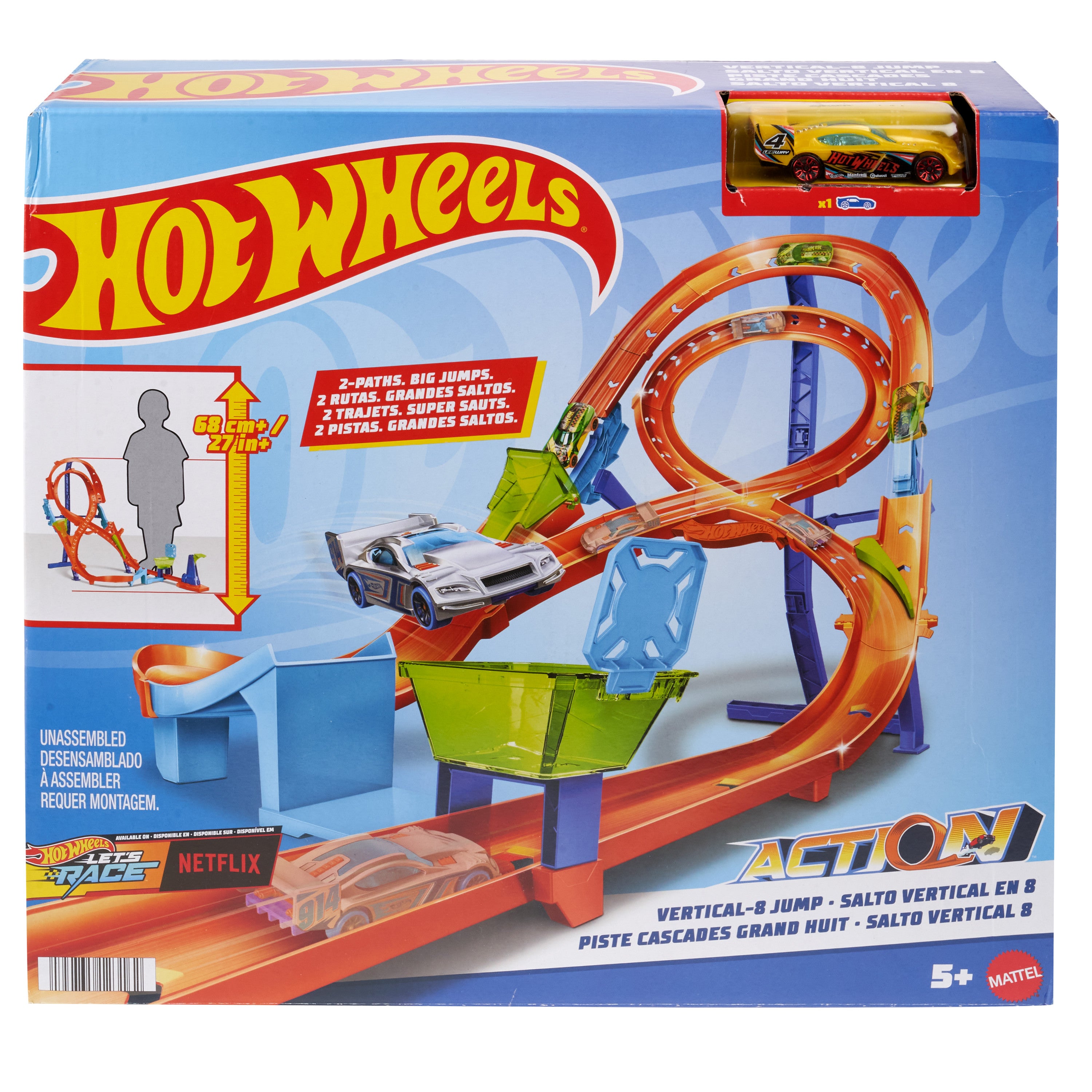 1 adet Hot Wheels® araba ve 8 şeklinde pist içeren Hot Wheels® pist seti