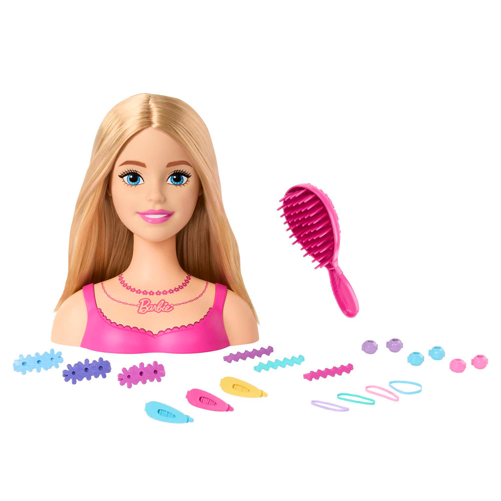 Barbie® Saç Tasarımı Büstü, sarı saç ve renkli 20 aksesuar