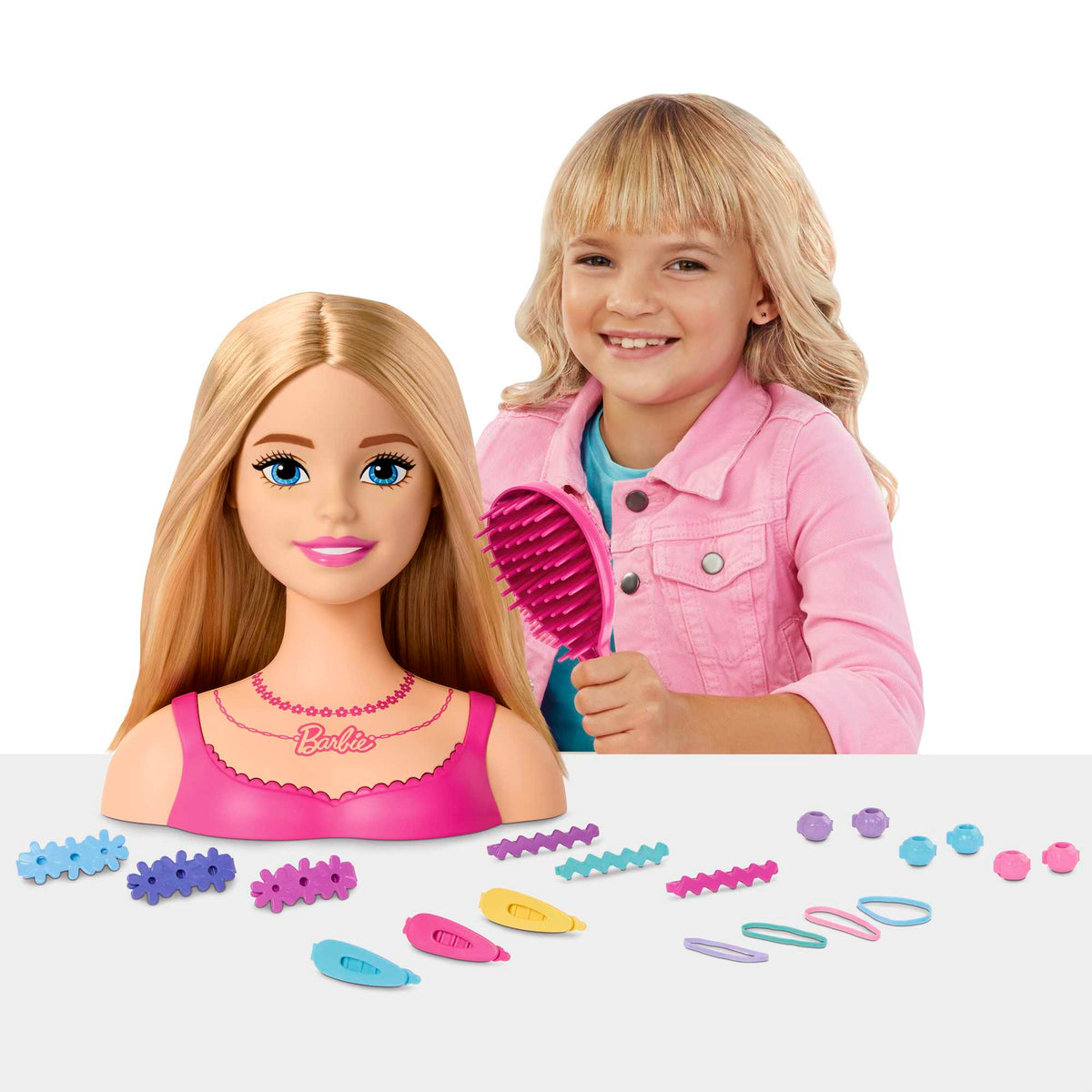 Barbie® Saç Tasarımı Büstü, sarı saç ve renkli 20 aksesuar