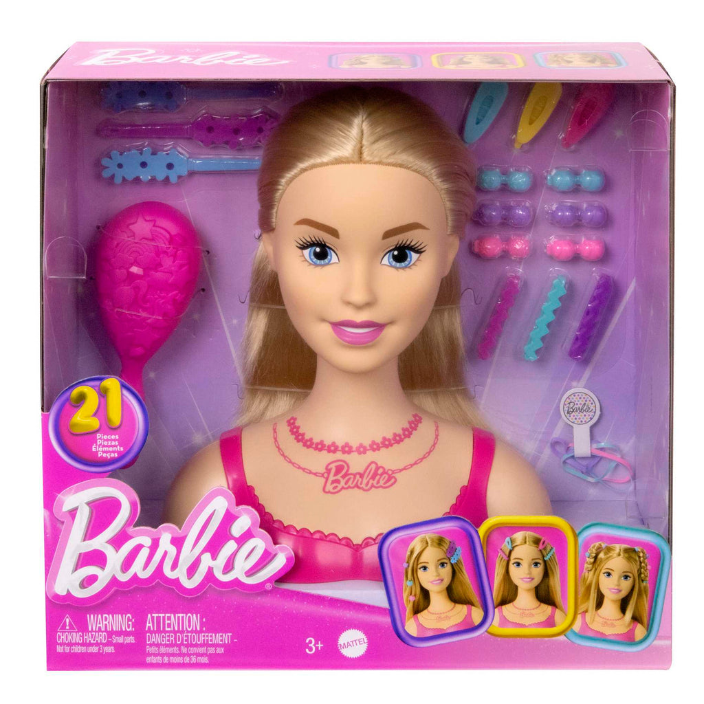 Barbie® Saç Tasarımı Büstü, sarı saç ve renkli 20 aksesuar