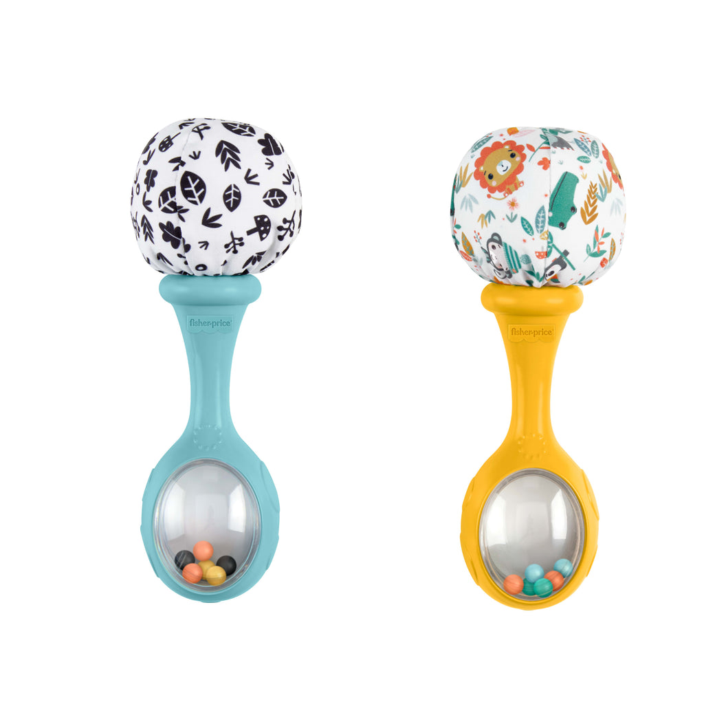 Fisher-Price Neşeli Marakas oyuncak, 3 ay ve üzeri bebekler için 2'li set, yüksek kontrastlı renkler