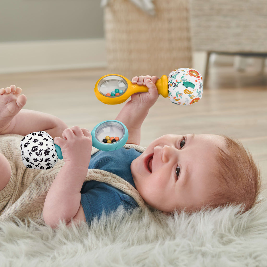 Fisher-Price Neşeli Marakas oyuncak, 3 ay ve üzeri bebekler için 2'li set, yüksek kontrastlı renkler