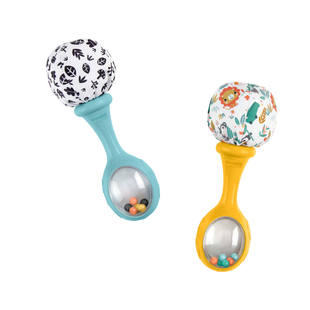 Fisher-Price Neşeli Marakas oyuncak, 3 ay ve üzeri bebekler için 2'li set, yüksek kontrastlı renkler