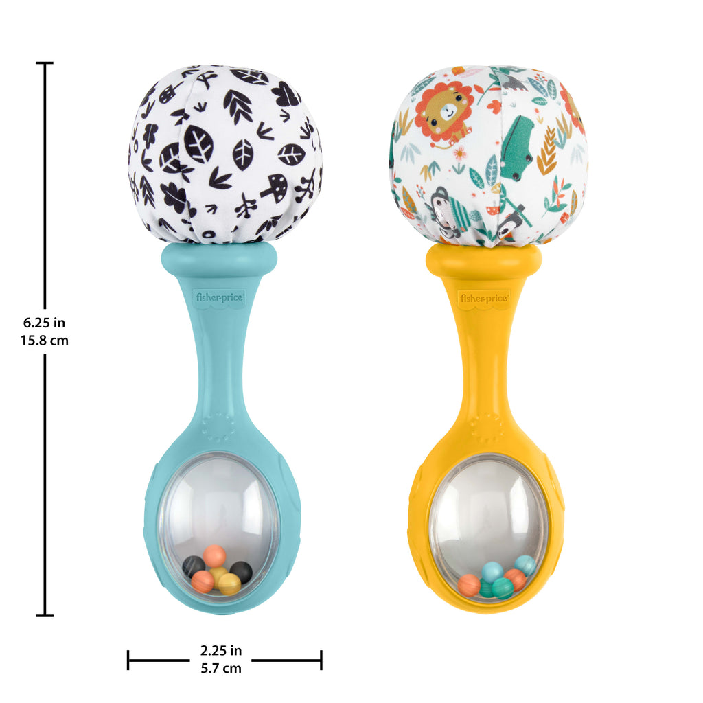 Fisher-Price Neşeli Marakas oyuncak, 3 ay ve üzeri bebekler için 2'li set, yüksek kontrastlı renkler