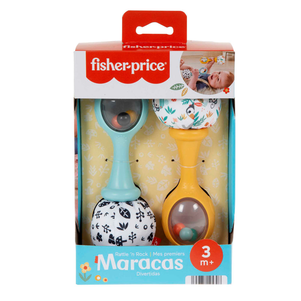 Fisher-Price Neşeli Marakas oyuncak, 3 ay ve üzeri bebekler için 2'li set, yüksek kontrastlı renkler