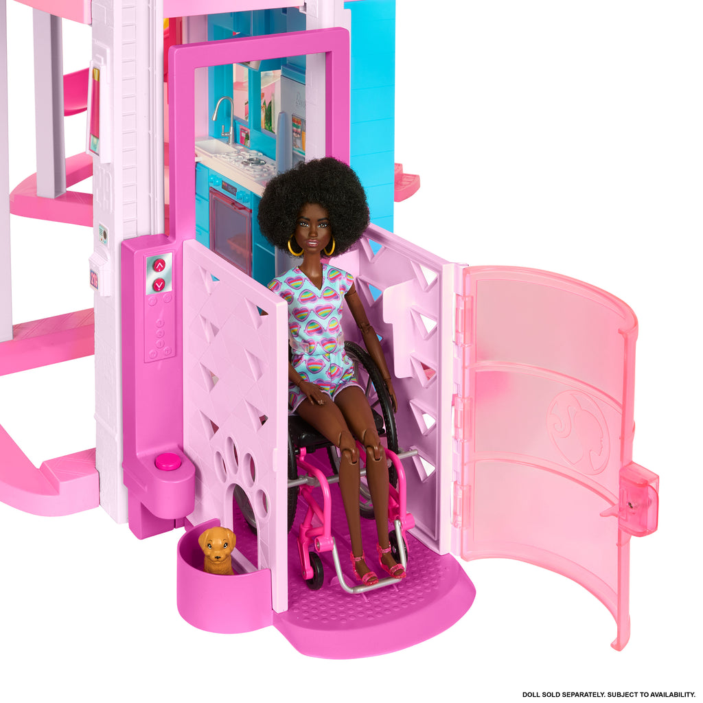 Barbie® Rüya Evi™, 75'ten fazla parça, 3 katlı kaydıraklı havuz partisi bebek evi