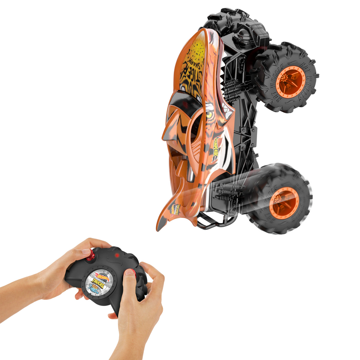 Uzaktan kumandalı ve 1:24 ölçekli Hot Wheels® Monster Trucks RC HW Tiger Shark RC™ oyuncak kamyon