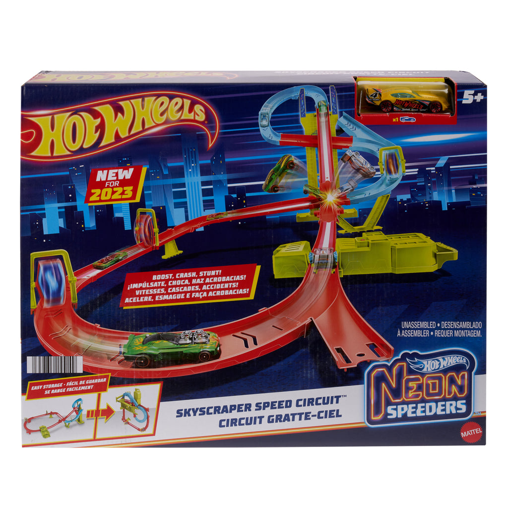 Hot Wheels Neon Yarışlar Çoklu Yarış Heyecanı Pist Seti, 1 adet Hot Wheels® Araba
