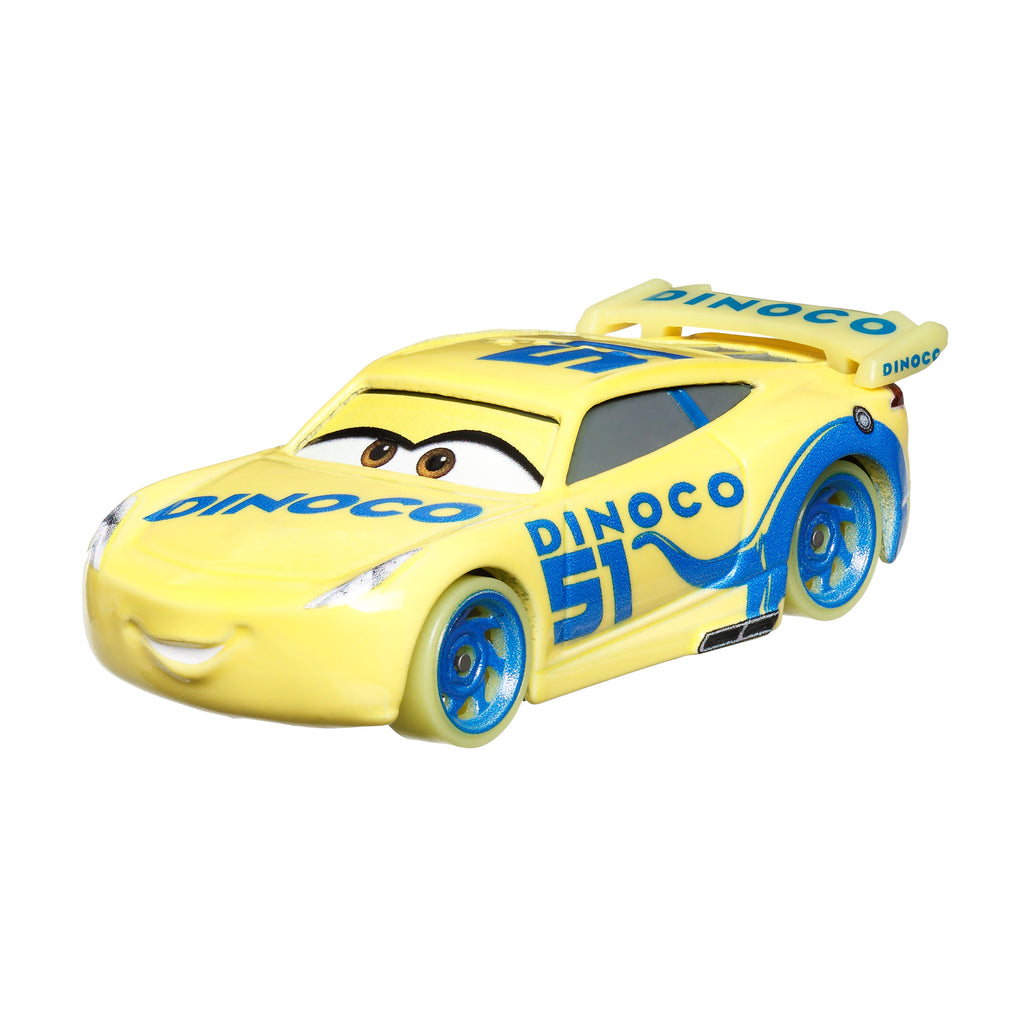 Disney ve Pixar Cars Parlak Yarışçılar araçları karanlıkta parlayan, 1:55 ölçekli metal oyuncak arabalar içerir.