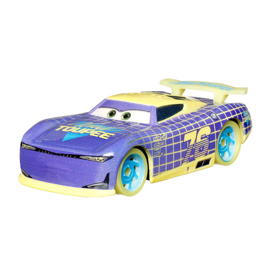 Disney ve Pixar Cars Parlak Yarışçılar araçları karanlıkta parlayan, 1:55 ölçekli metal oyuncak arabalar içerir.