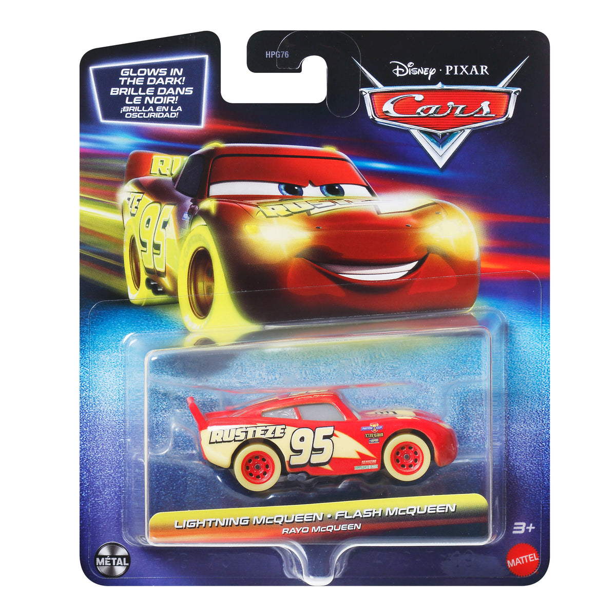 Disney ve Pixar Cars Parlak Yarışçılar araçları karanlıkta parlayan, 1:55 ölçekli metal oyuncak arabalar içerir.