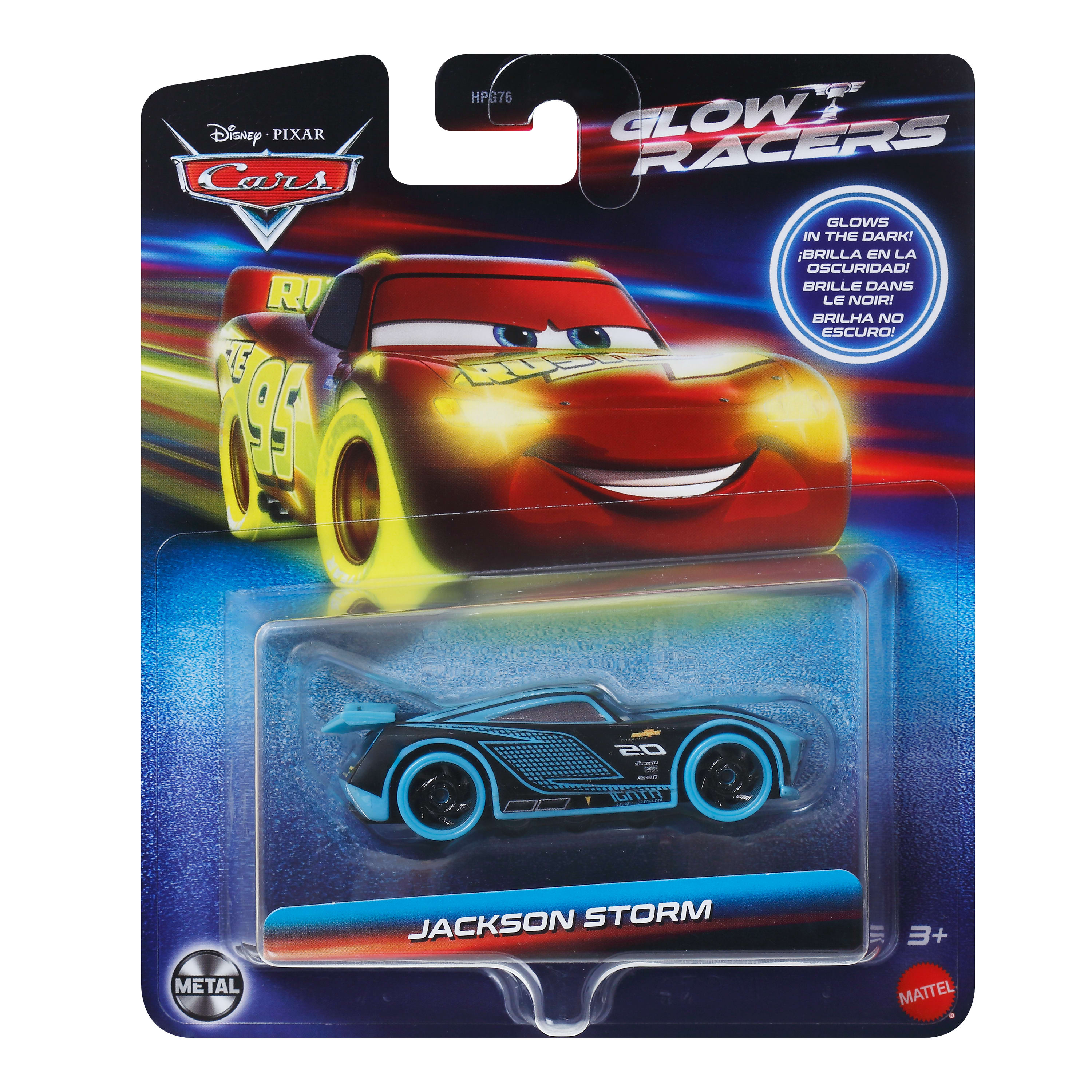 Disney ve Pixar Cars Parlak Yarışçılar araçları karanlıkta paylayan, 1:55 ölçekli metal oyuncak arabalar içerir.
