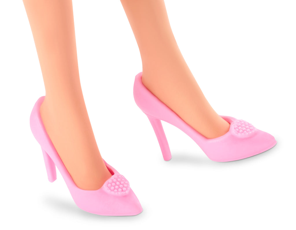 Koleksiyona uygun Barbie™ Filmi bebeği, pötikare desenli pembe elbise giyen Margot Robbie Barbie rolünde