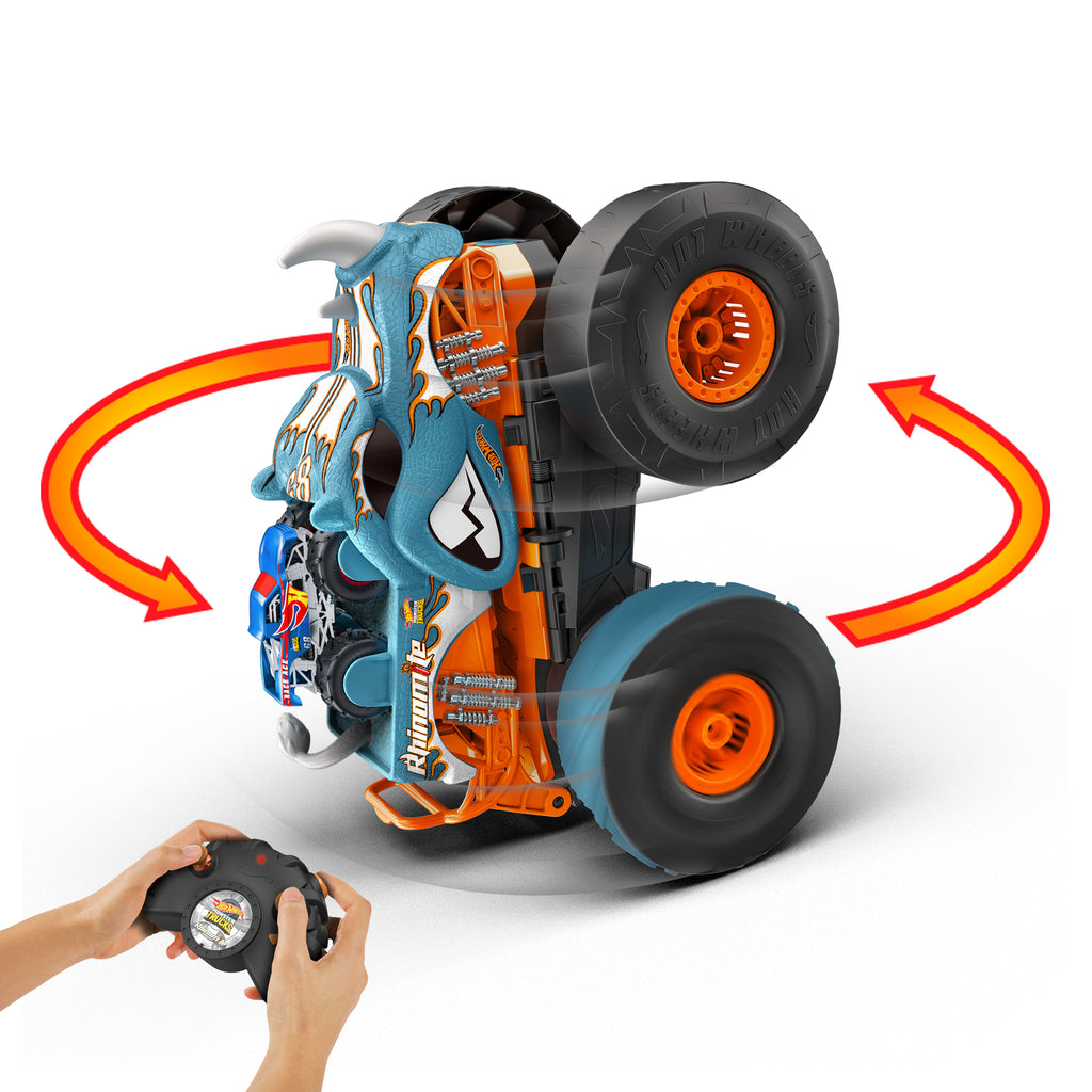 1:12 ölçekli Hot Wheels® Monster Trucks HW Uzaktan Kumandayla Dönüşen Rhinomite™ ve 1:64 ölçekli oyuncak kamyon