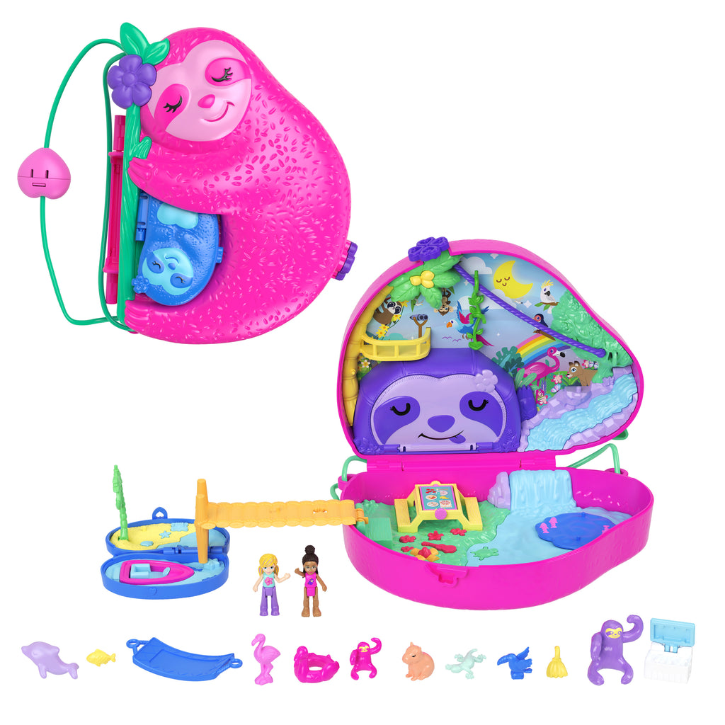 Polly Pocket™ bebekler ve oyun seti, seyahat oyuncakları, Tembel Hayvan Ailesi 2'si 1 Arada Kompakt Çanta