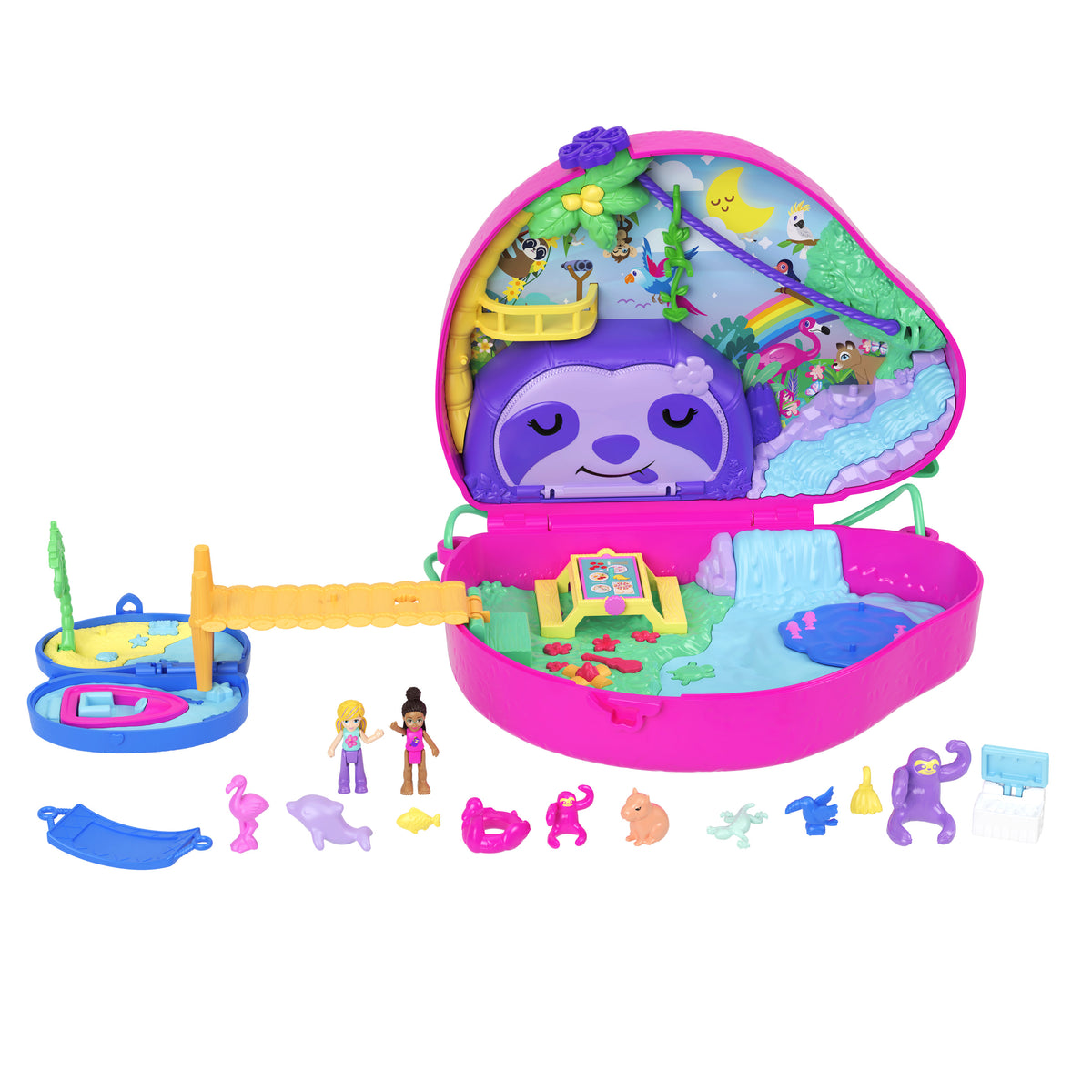 Polly Pocket™ bebekler ve oyun seti, seyahat oyuncakları, Tembel Hayvan Ailesi 2'si 1 Arada Kompakt Çanta
