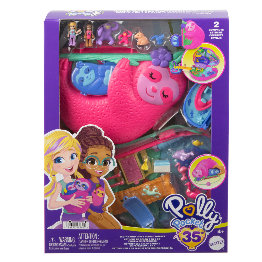 Polly Pocket™ bebekler ve oyun seti, seyahat oyuncakları, Tembel Hayvan Ailesi 2'si 1 Arada Kompakt Çanta