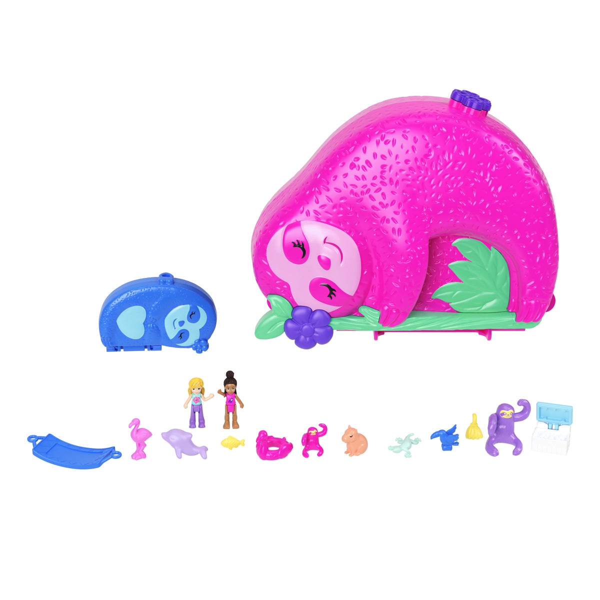 Polly Pocket™ bebekler ve oyun seti, seyahat oyuncakları, Tembel Hayvan Ailesi 2'si 1 Arada Kompakt Çanta