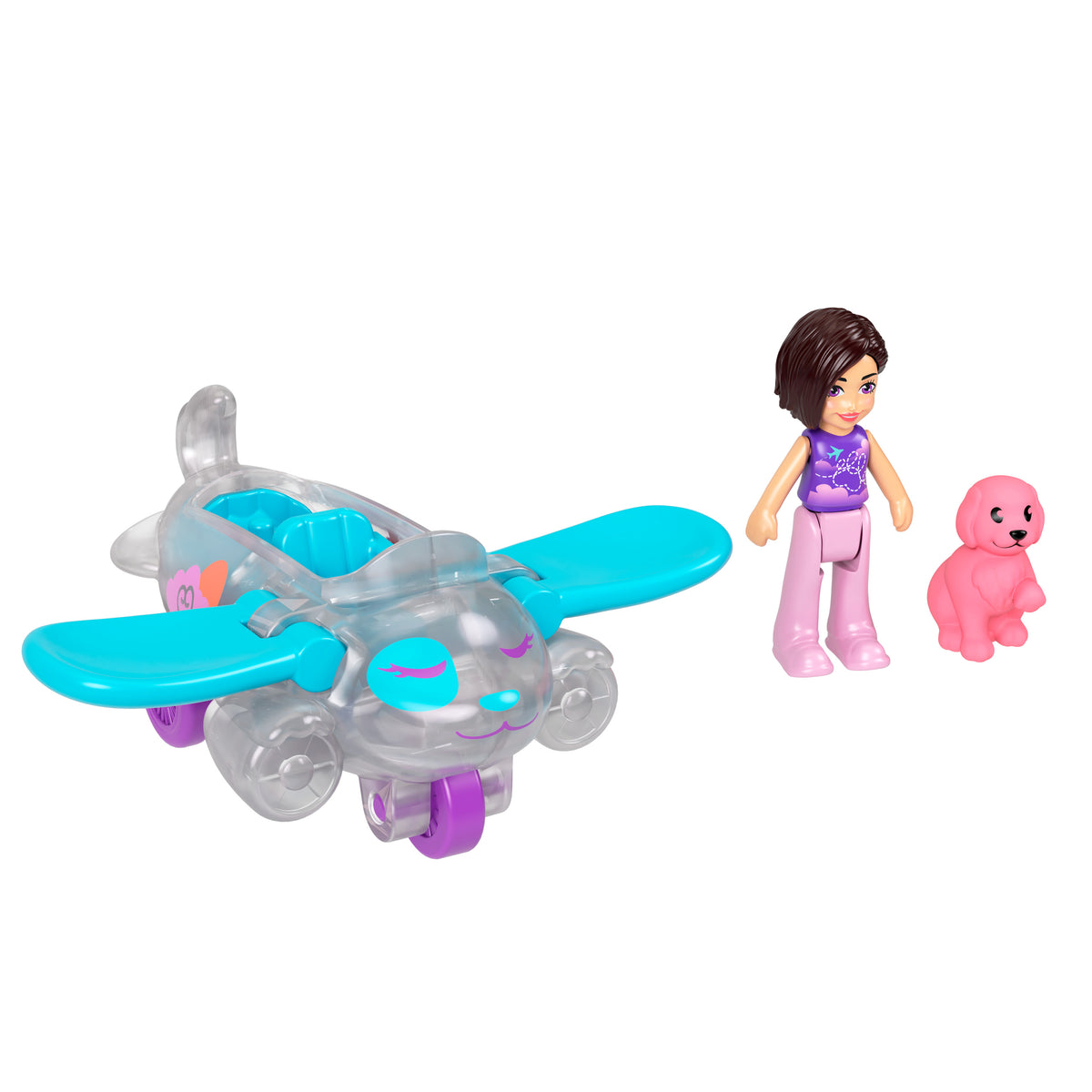 Polly Pocket Muhteşem Araçlar Köpek Uçağı, Mini Bebek, Yavru Köpek Figürü ve Metal Araç