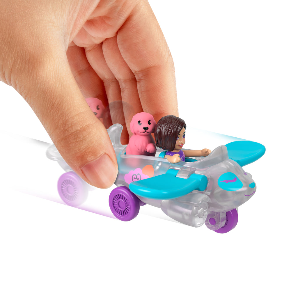 Polly Pocket Muhteşem Araçlar Köpek Uçağı, Mini Bebek, Yavru Köpek Figürü ve Metal Araç