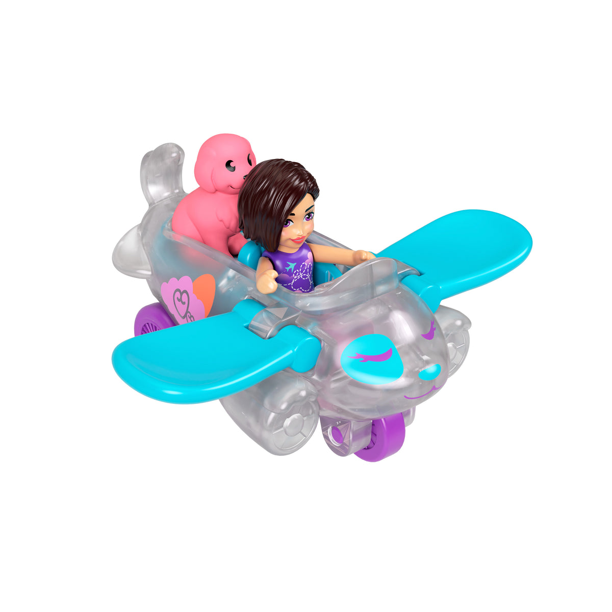 Polly Pocket Muhteşem Araçlar Köpek Uçağı, Mini Bebek, Yavru Köpek Figürü ve Metal Araç