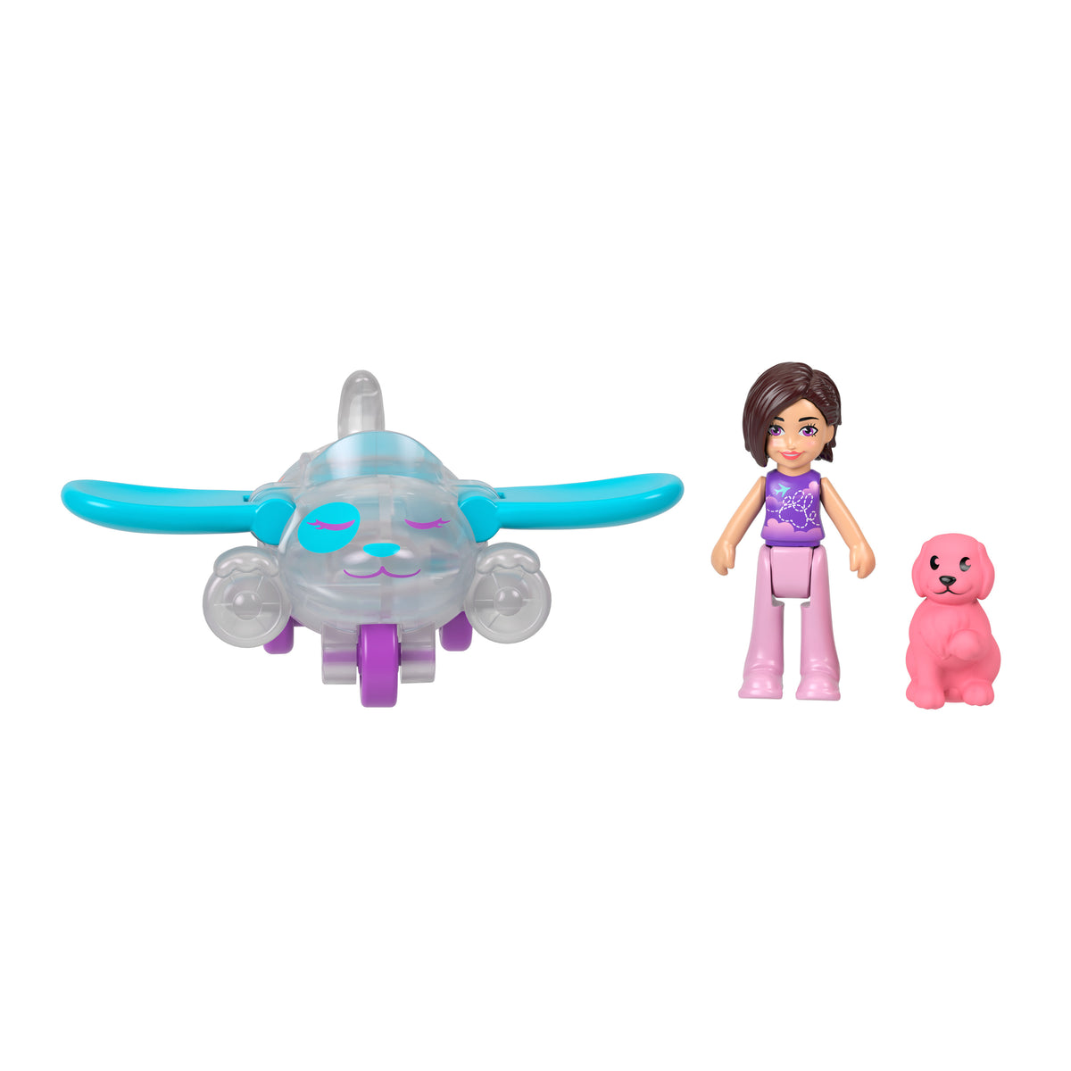 Polly Pocket Muhteşem Araçlar Köpek Uçağı, Mini Bebek, Yavru Köpek Figürü ve Metal Araç