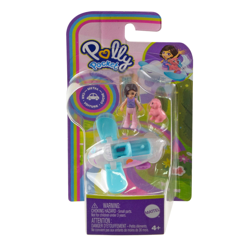 Polly Pocket Muhteşem Araçlar Köpek Uçağı, Mini Bebek, Yavru Köpek Figürü ve Metal Araç