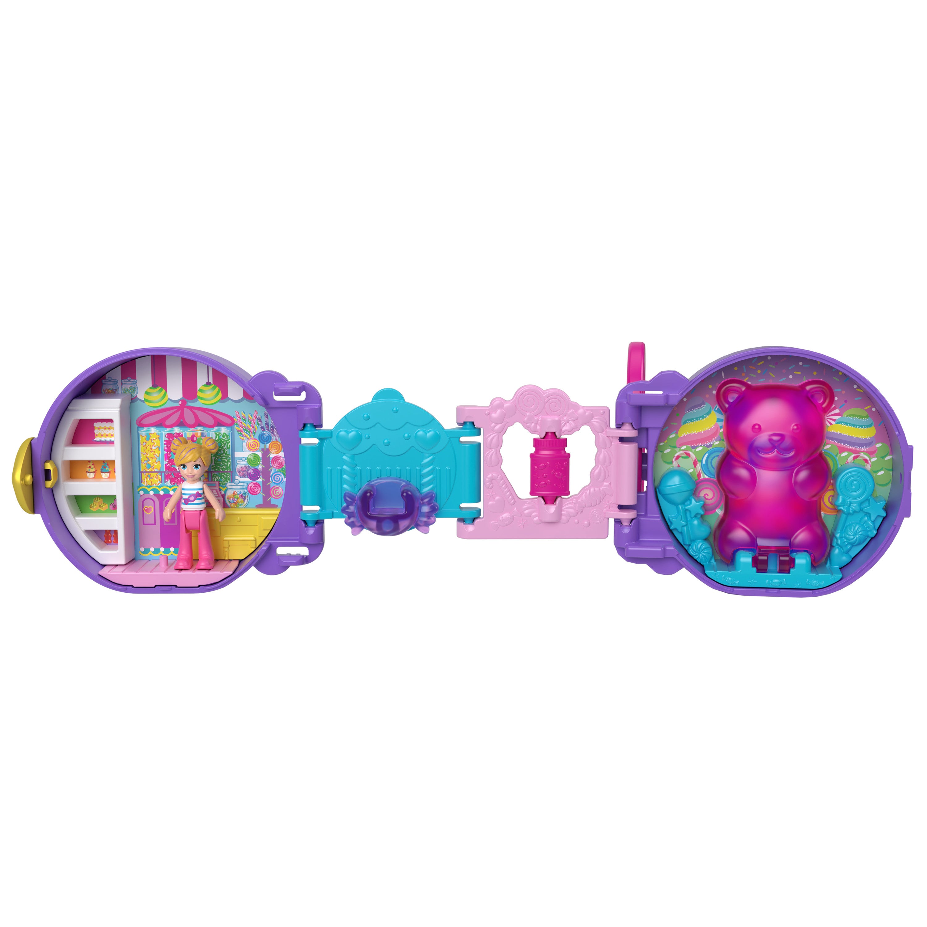 1 bebek, hareketli parçalar ve taşıma sapı dahil Polly Pocket Seyahat Eğlencesi mini oyun setleri koleksiyonu (Stiller çeşitlilik gösterebilir.)