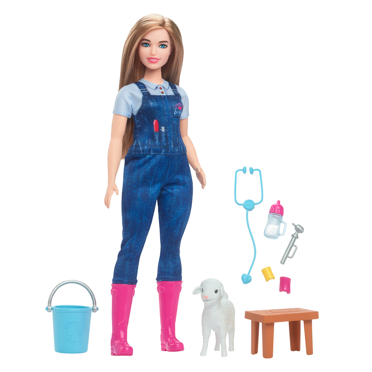 Barbie 65. Yıl Dönümü Kariyer Koleksiyonu Çiftlik Veterineri bebek ve kulakları hareket eden kuzu dahil 10 aksesuar