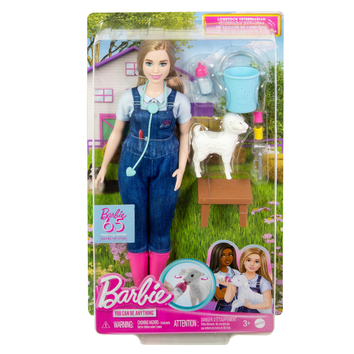 Barbie 65. Yıl Dönümü Kariyer Koleksiyonu Çiftlik Veterineri bebek ve kulakları hareket eden kuzu dahil 10 aksesuar