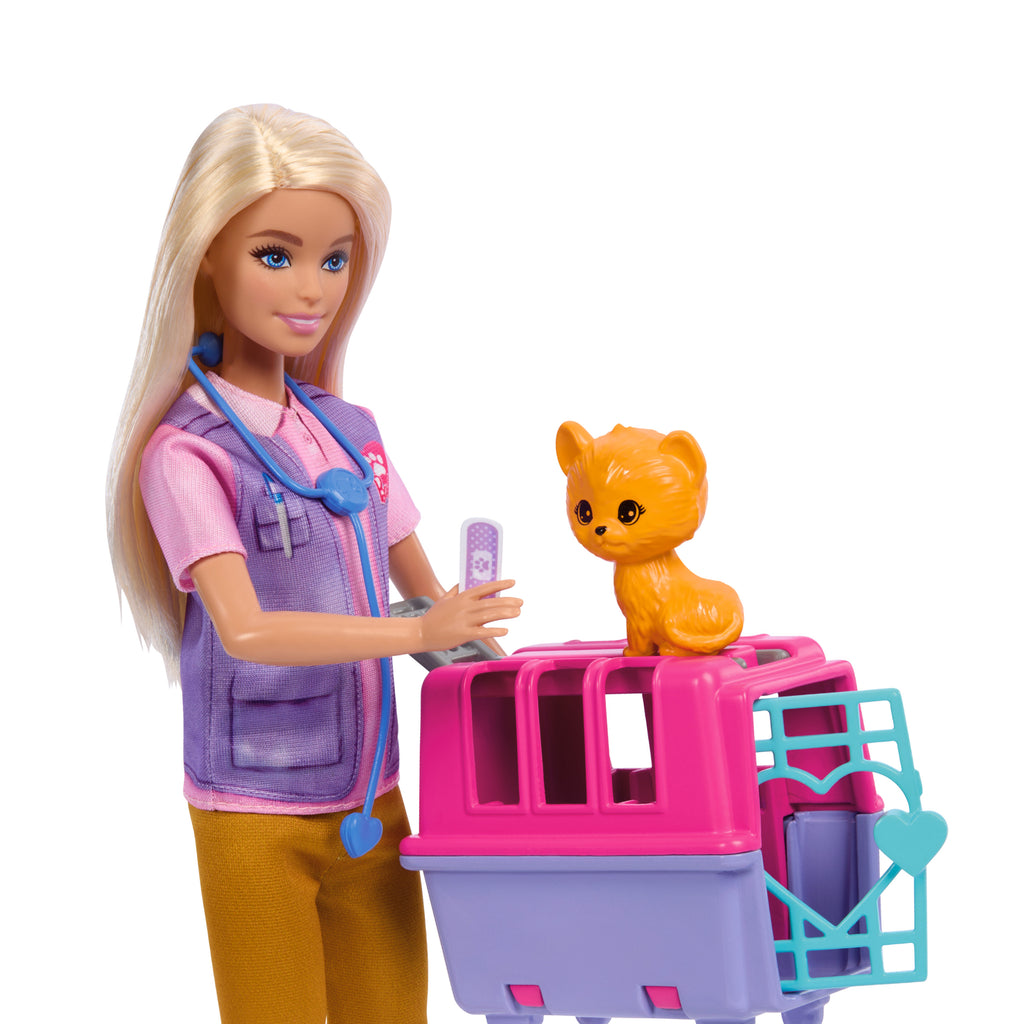 Sarışın bebek, 2 hayan figürü ve aksesuarlar dahil Barbie Hayvan Kurtarma ve İyileştirme oyun seti