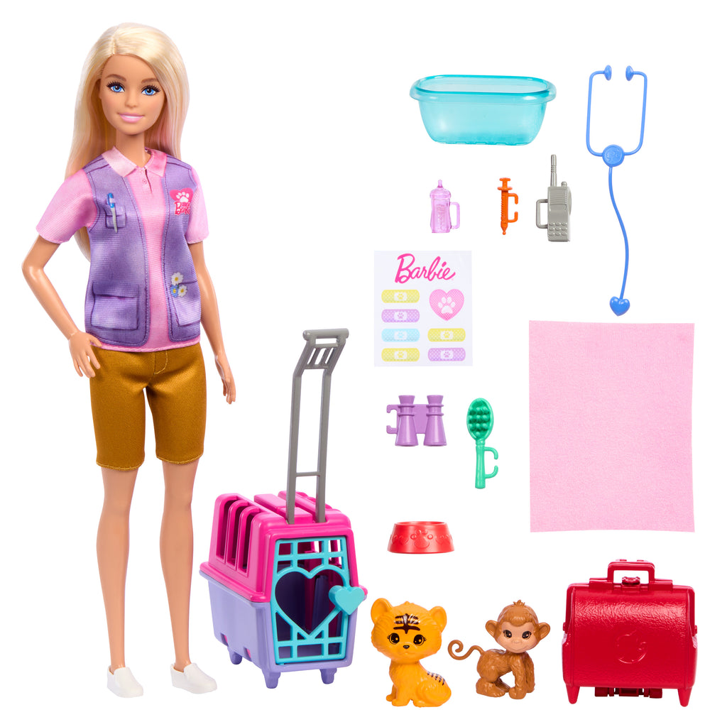 Sarışın bebek, 2 hayan figürü ve aksesuarlar dahil Barbie Hayvan Kurtarma ve İyileştirme oyun seti