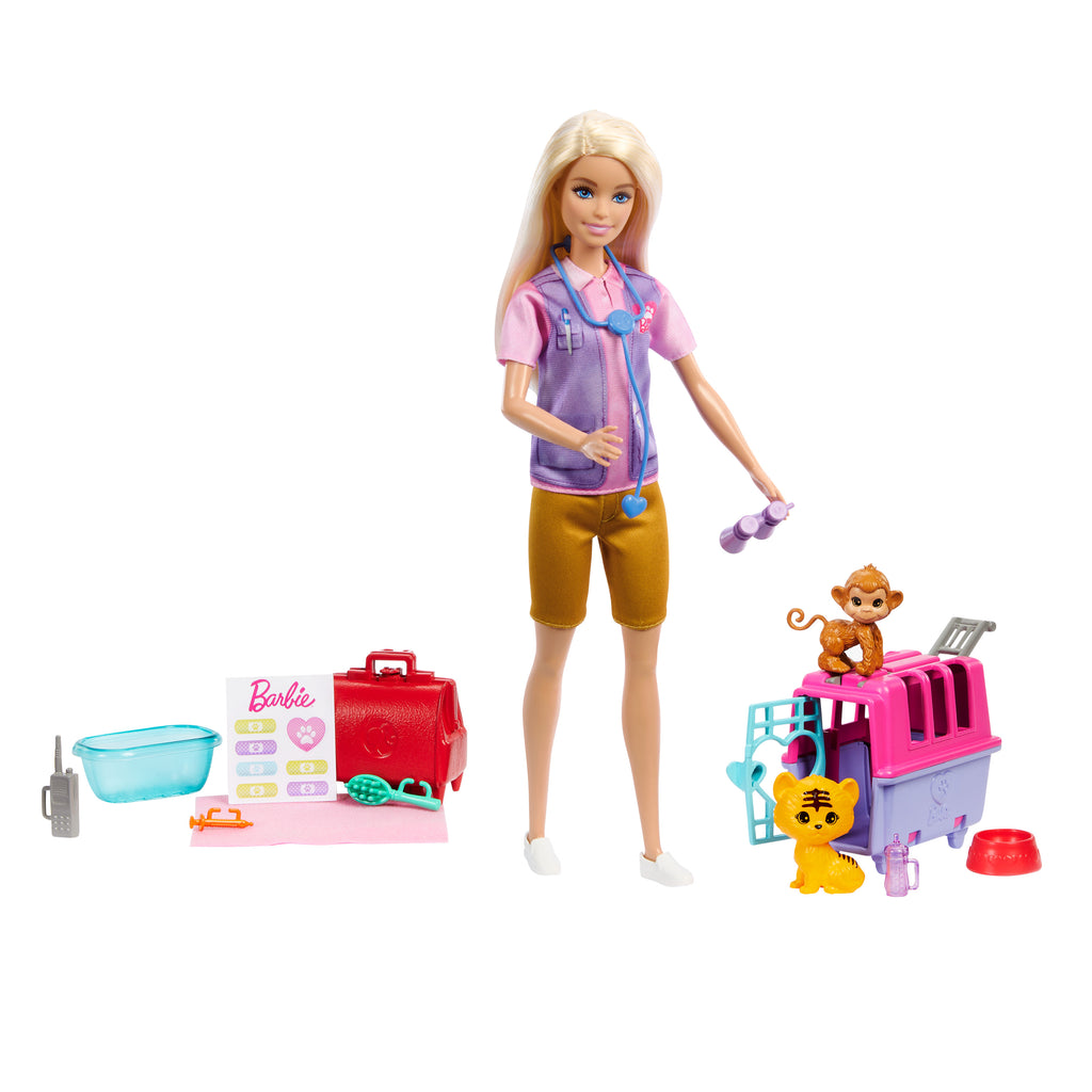 Sarışın bebek, 2 hayan figürü ve aksesuarlar dahil Barbie Hayvan Kurtarma ve İyileştirme oyun seti