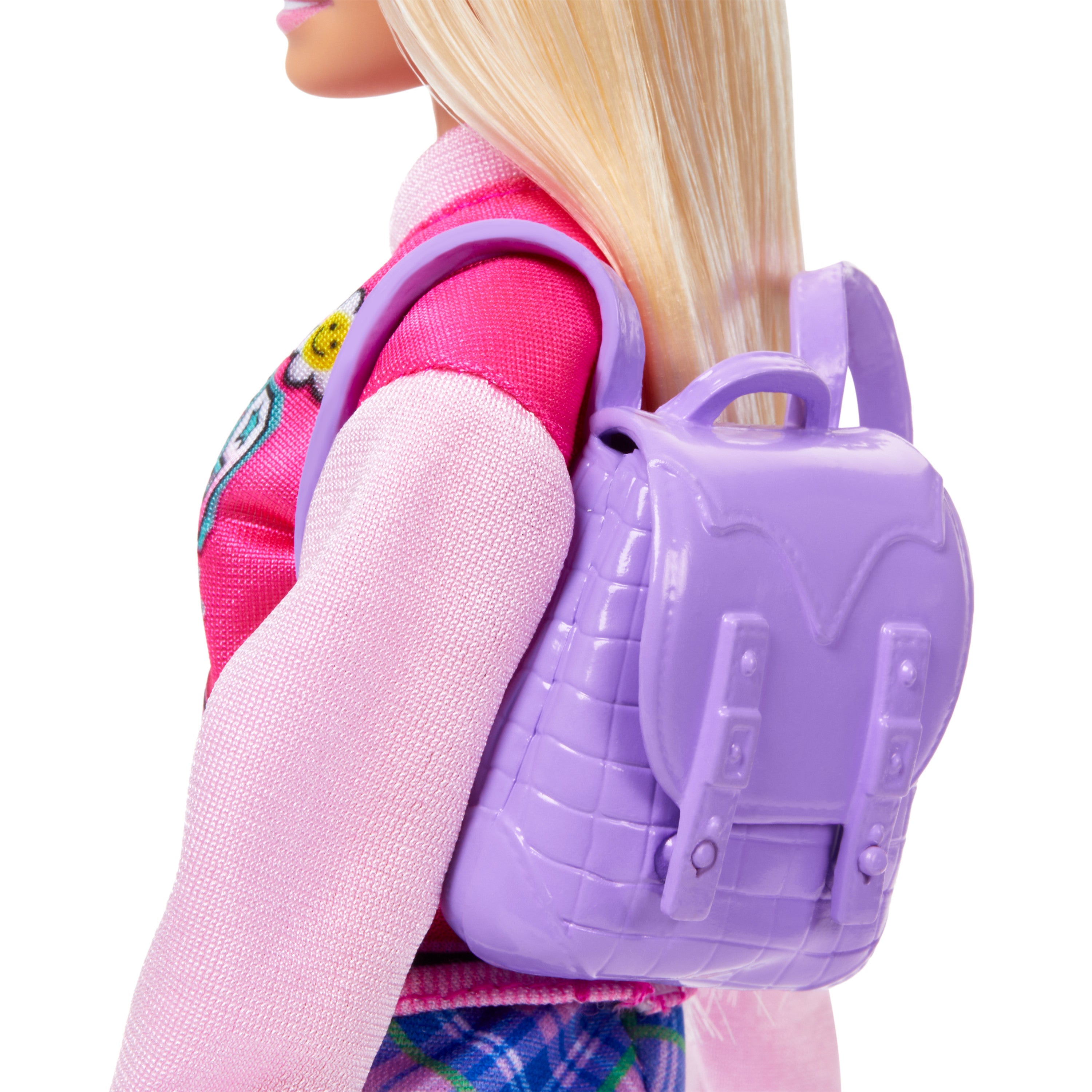 Barbie Okulumu Seviyorum oyuncak seti, 7 aksesuar ve çıkarılabilir kıyafetler giyen sarı saçlı Barbie bebek