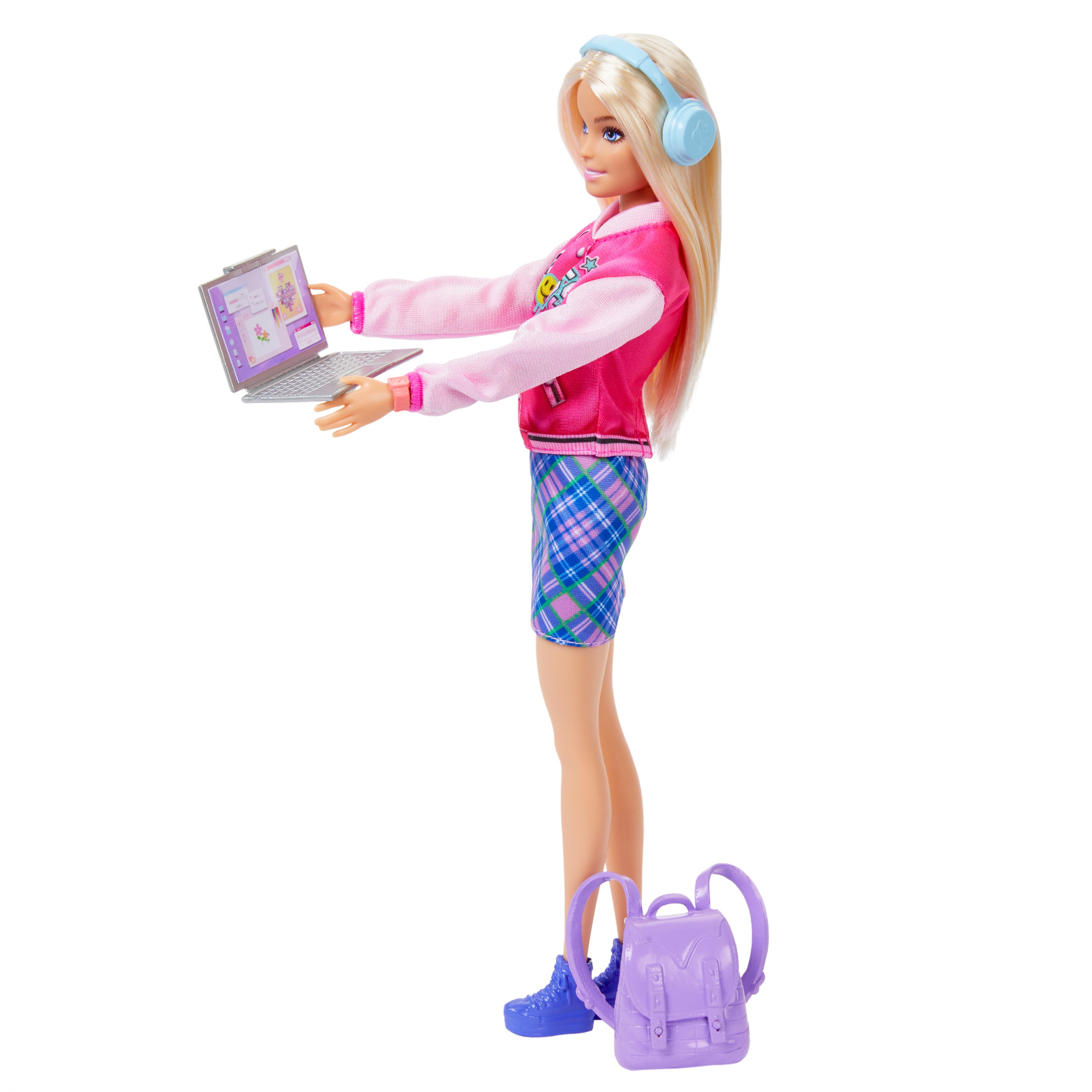 Barbie Okulumu Seviyorum oyuncak seti, 7 aksesuar ve çıkarılabilir kıyafetler giyen sarı saçlı Barbie bebek