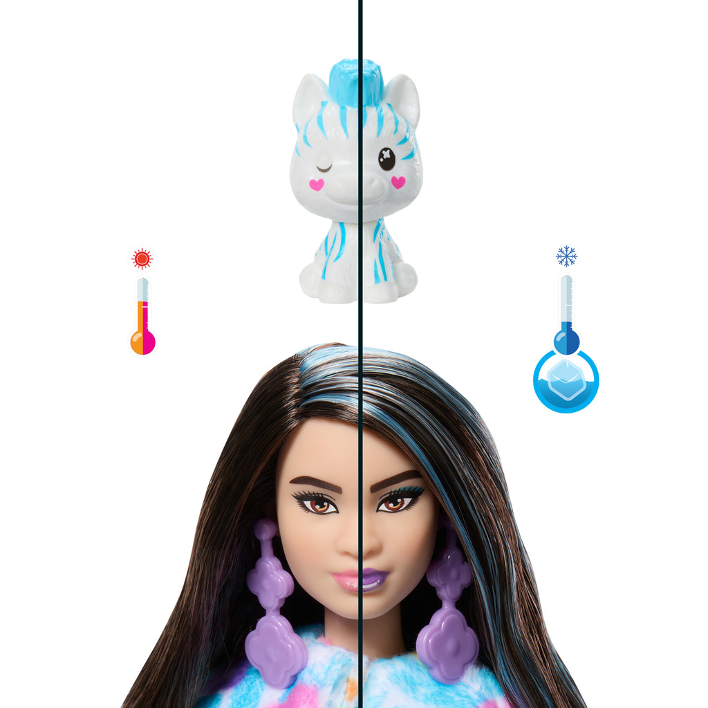 Barbie Cutie Reveal Büyüleyici Renkler Serisi Zebra Kostümlü Bebek, Aksesuarlar ve 10 Sürpriz