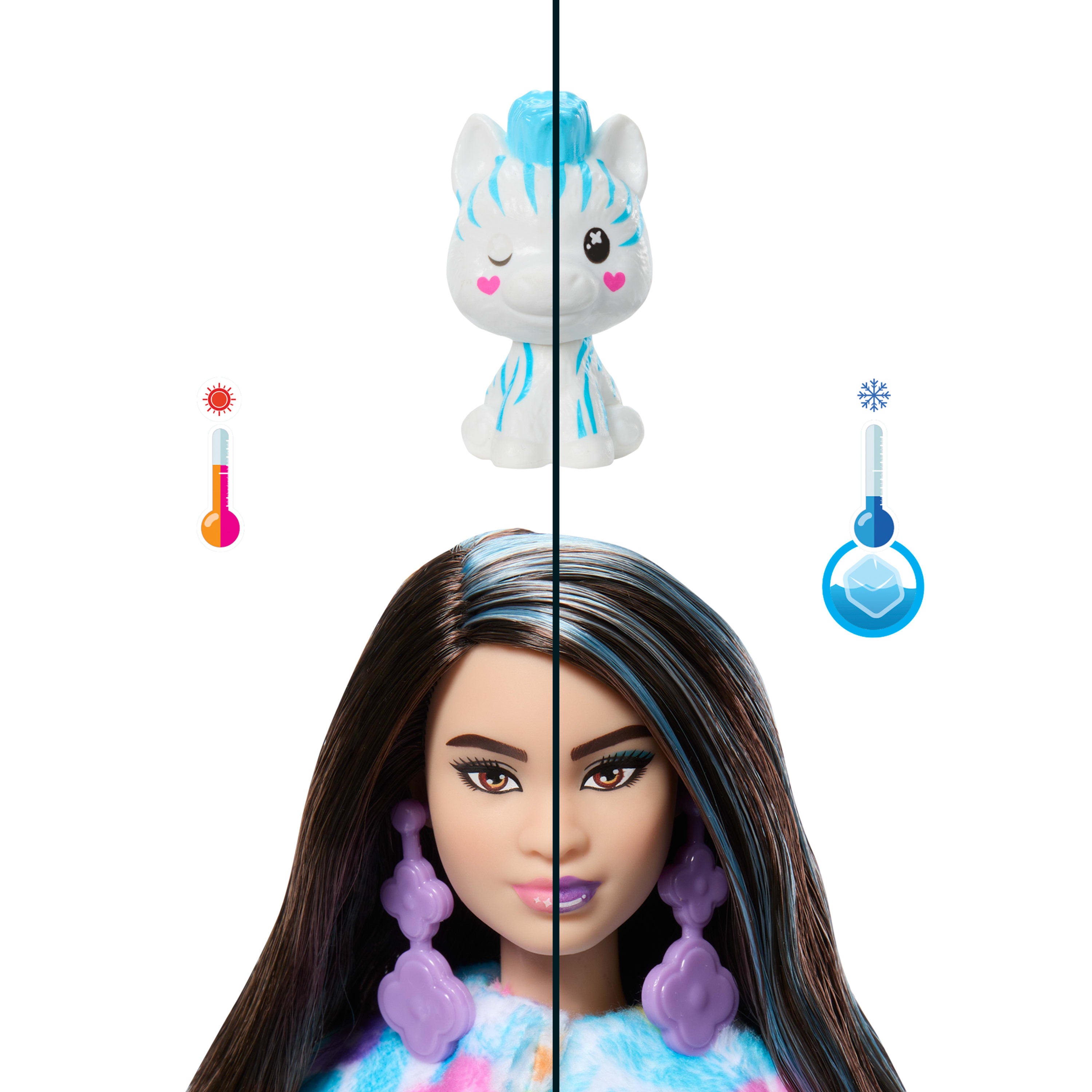 Barbie Cutie Reveal Büyüleyici Renkler Serisi Zebra Kostümlü Bebek, Aksesuarlar ve 10 Sürpriz