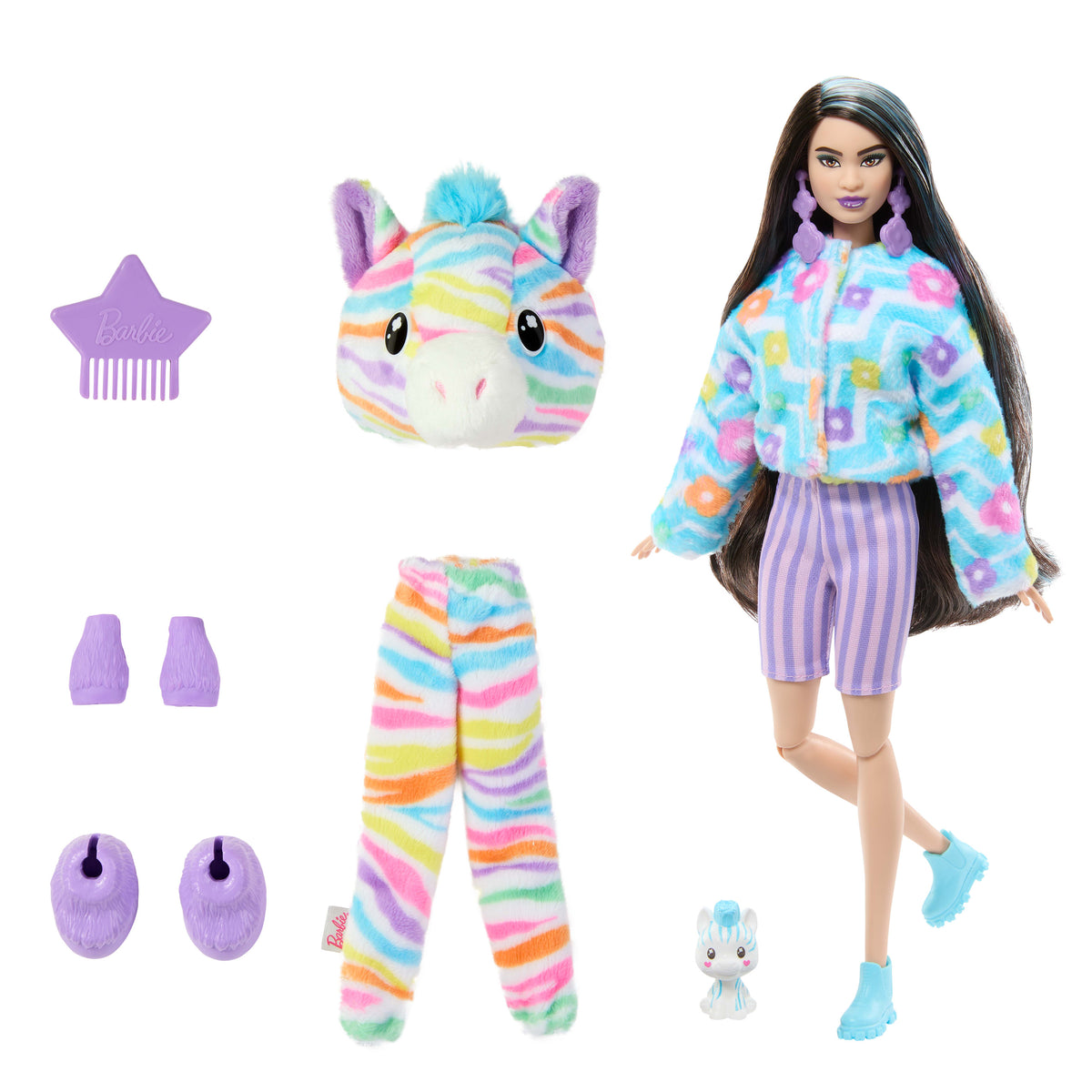 Barbie Cutie Reveal Büyüleyici Renkler Serisi Zebra Kostümlü Bebek, Aksesuarlar ve 10 Sürpriz