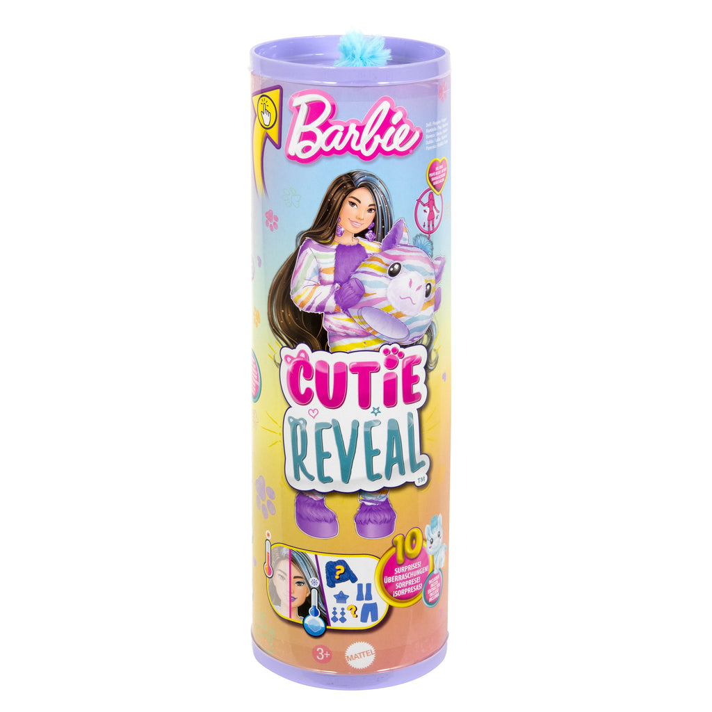 Barbie Cutie Reveal Büyüleyici Renkler Serisi Zebra Kostümlü Bebek, Aksesuarlar ve 10 Sürpriz