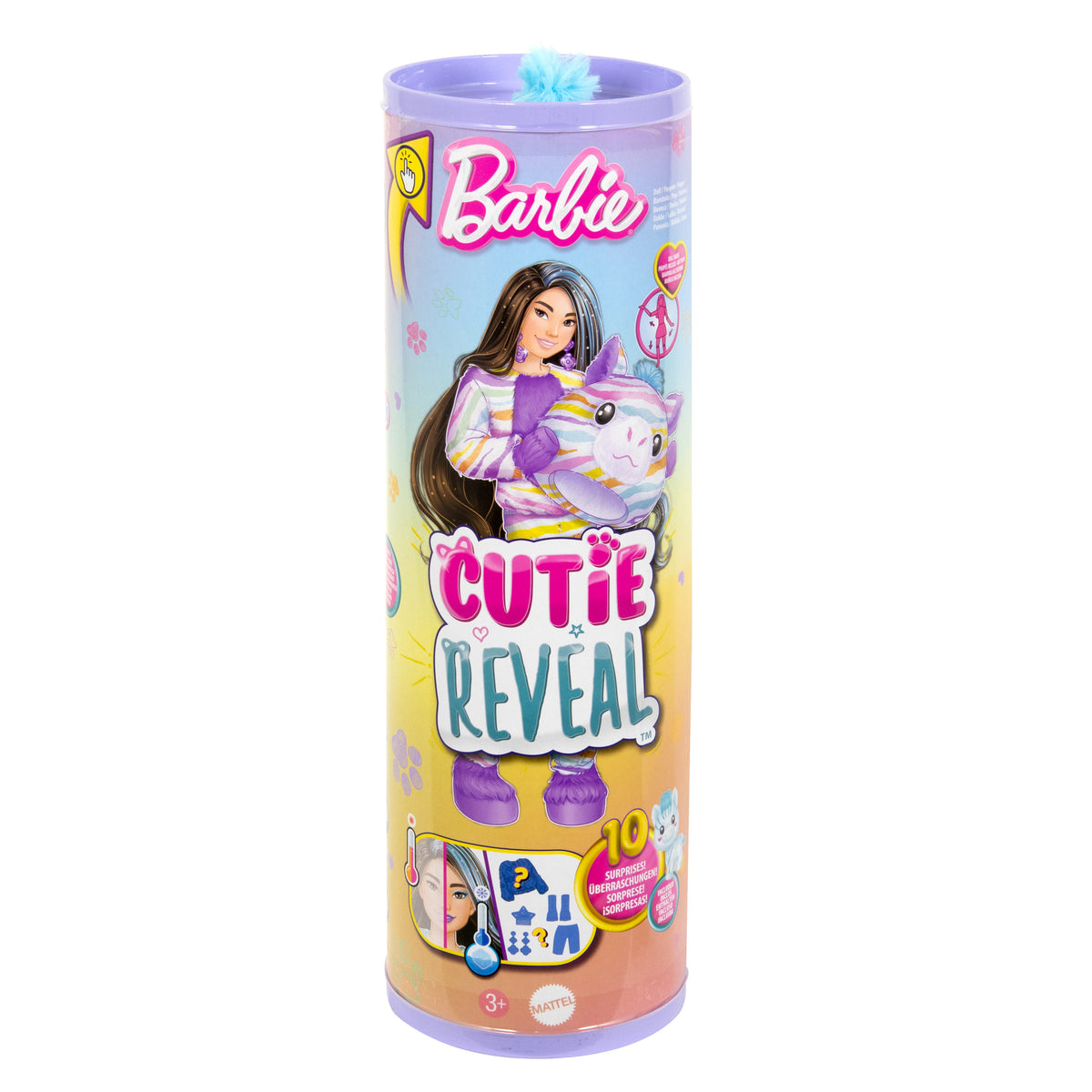 Barbie Cutie Reveal Büyüleyici Renkler Serisi Zebra Kostümlü Bebek, Aksesuarlar ve 10 Sürpriz