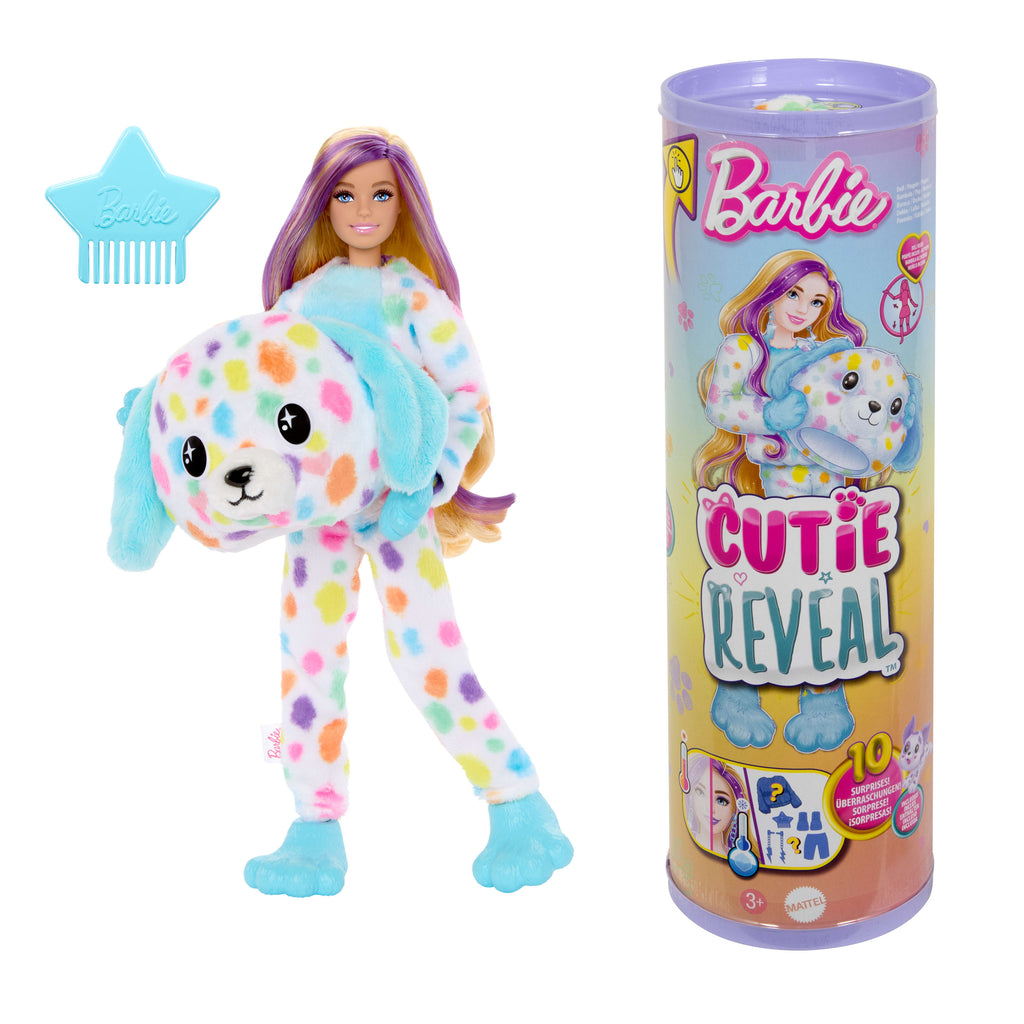 Barbie Cutie Reveal Büyüleyici Renkler Serisi Dalmaçyalı Kostümlü Bebek ve 10 Sürpriz