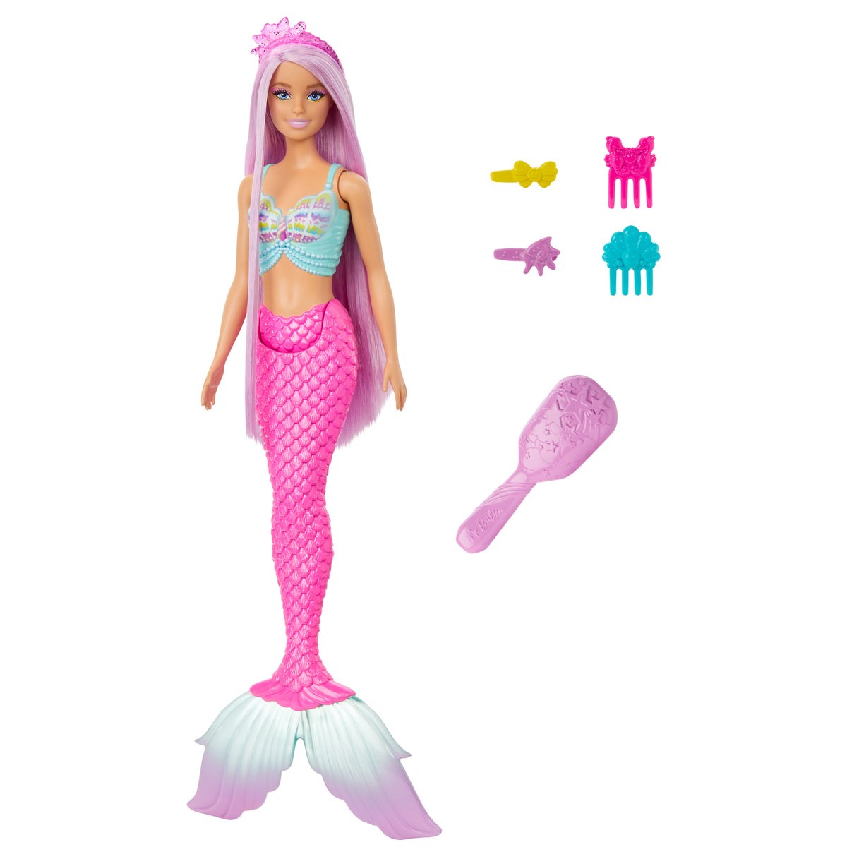 17 cm uzunluğunda renkli saçlı deniz kızı Barbie ile saç şekillendirme oyunlarına uygun aksesuarlar