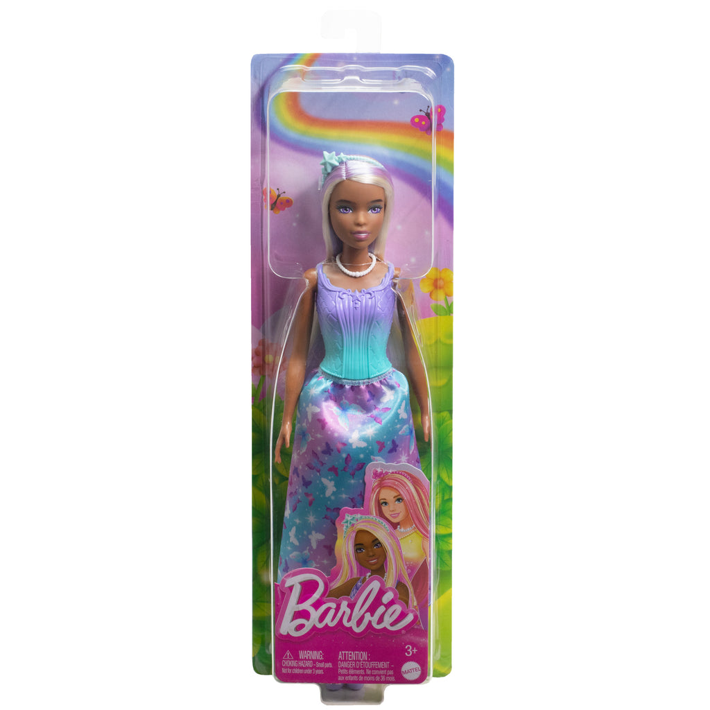 Renkli saçları, kelebek baskılı pembe etekleri ve aksesuarlarıyla Barbie Masal Dünyası bebekleri