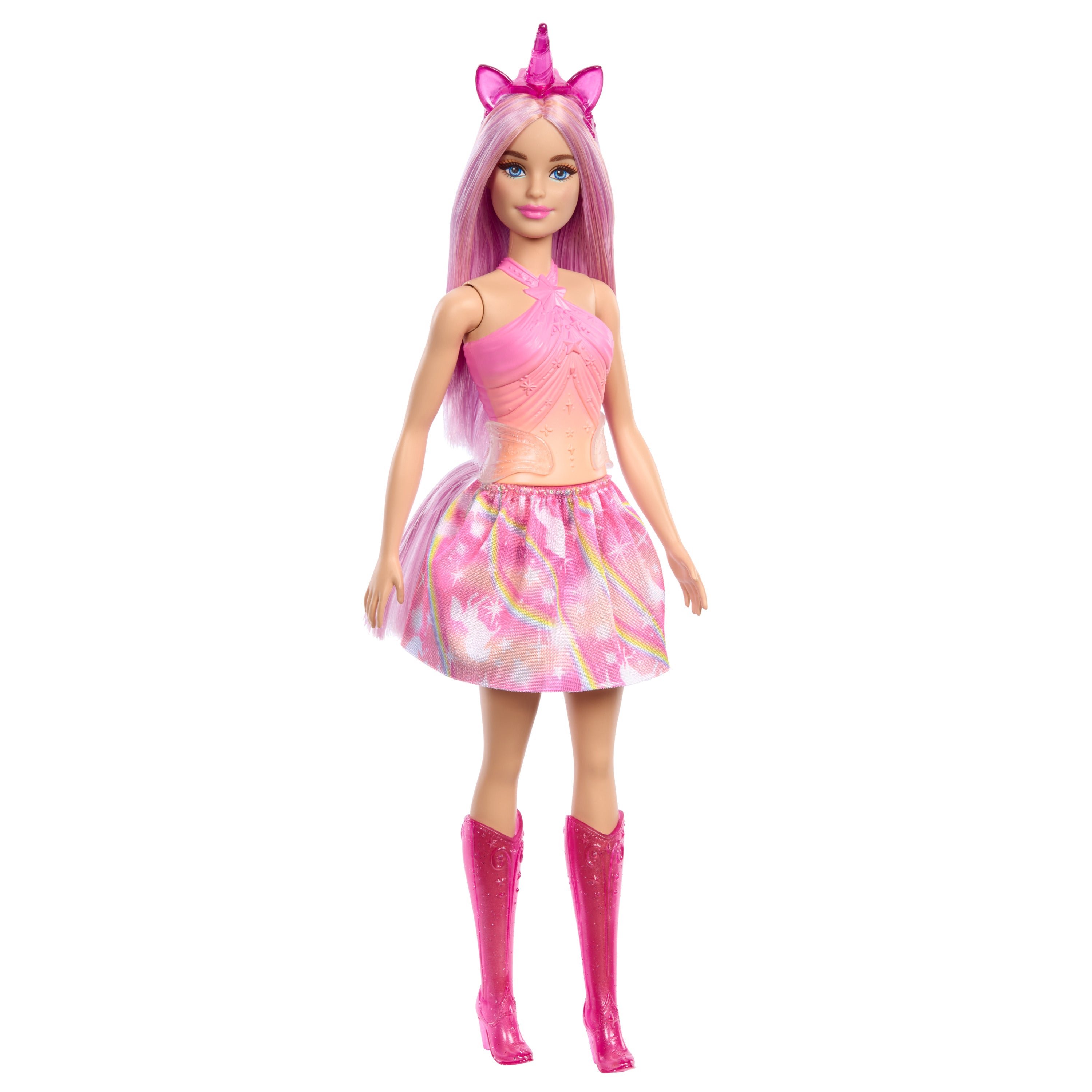 Renkli saçları, renkli kıyafetleri ve tek boynuzlu at temalı aksesuarları ile Barbie Tek Boynuzlu At Bebekler