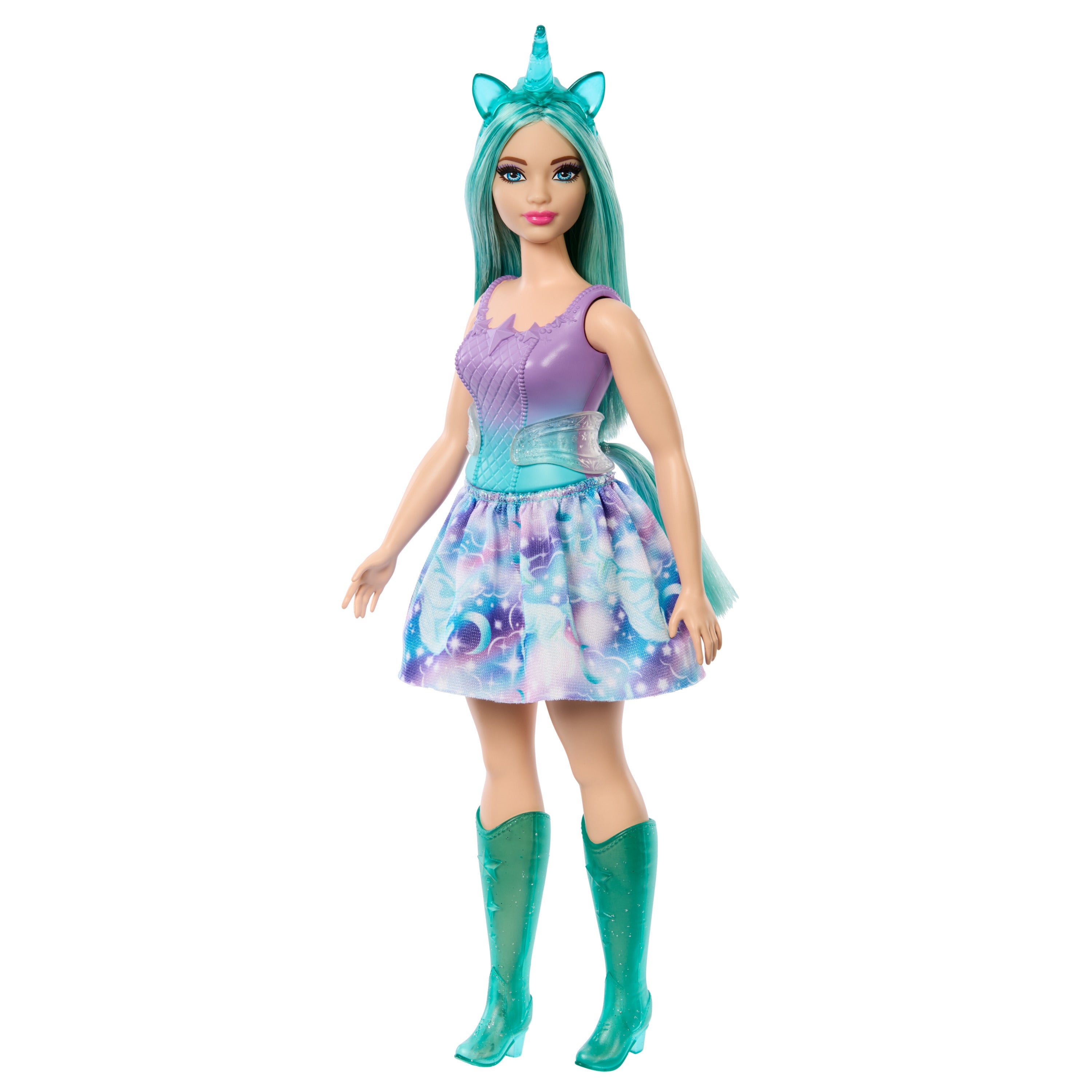 Renkli saçları, renkli kıyafetleri ve tek boynuzlu at temalı aksesuarları ile Barbie Tek Boynuzlu At Bebekler